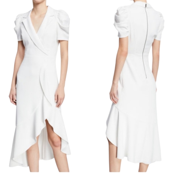 Alice + Olivia Dresses & Skirts - Alice & Olivia Solaris Wrap Effect Ruffled Crepe Midi Dress Sz 8 White Feminine